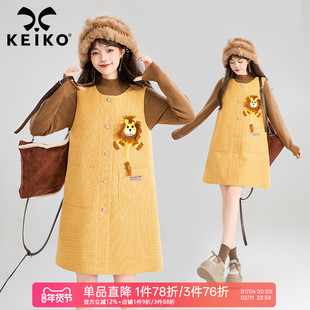 KEIKO [狮子王] 可爱绣花无袖连衣裙26早春叠搭减龄宽松A字背心裙