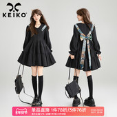 提花黑色连衣裙26春季 KEIKO 蝴蝶结girl 层叠拼接A字蓬蓬蛋糕裙子