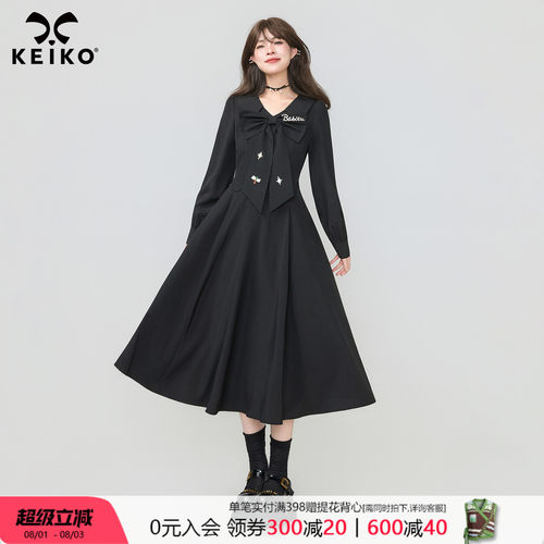 KEIKO法式赫本风蝴蝶结连衣裙