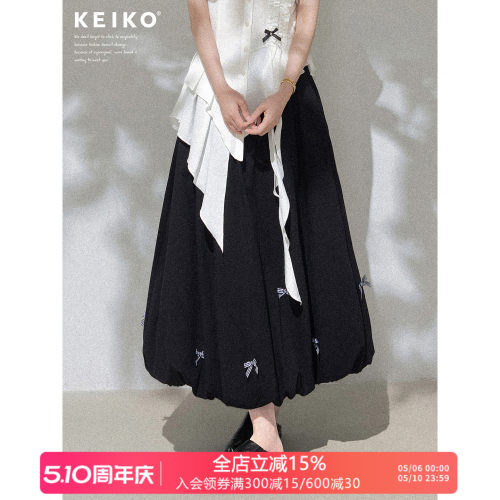 KEIKO蝴蝶结扎花薄花苞裙半身裙