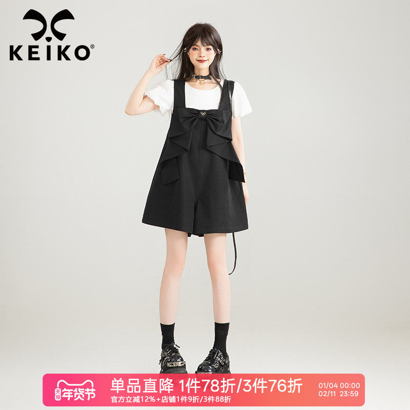 KEIKO 立体蝴蝶结饰背带短裤女夏季ootd减龄穿搭宽松阔腿五分裤子,女装/女士精品,休闲裤,淘宝优惠券,粉丝福利购,淘宝优惠卷