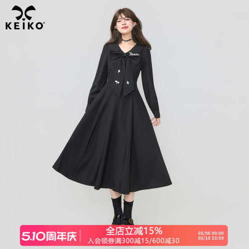 KEIKO法式赫本风蝴蝶结连衣裙