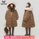 KEIKO 蝴蝶绣花棕色排骨棉服棉袄冬季 可卸帽大毛领加厚面包服外套