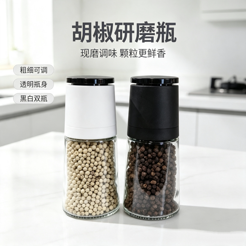 胡椒研磨器家用黑白胡椒粉磨粉神器手动花椒粒研磨瓶调料瓶调味罐