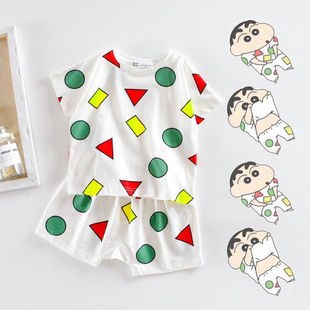 男女童宝宝卡通短袖 蜡笔小新睡1衣套装 家居空调3服 薄款 儿童夏季