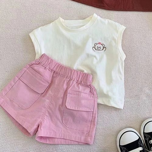 背心+短裤两件套女童运动套装