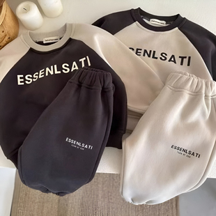 儿童秋冬季 男女童一.体绒运动休闲两件套 加.绒加厚保.暖卫.衣套装