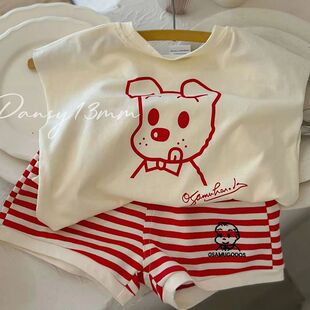 男女童夏季 短裤 新款 宝宝休闲运动短袖 两件套 宽松短裤 儿童背心套装