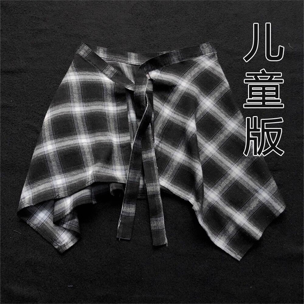 日系复古黑白格子屁帘儿童跳舞半裙裙舞蹈女童街舞裙男童叠穿腰封