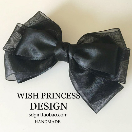 包邮 黑色 百搭大蝴蝶结纱韩国韩版手工发饰头饰品配饰顶夹发夹