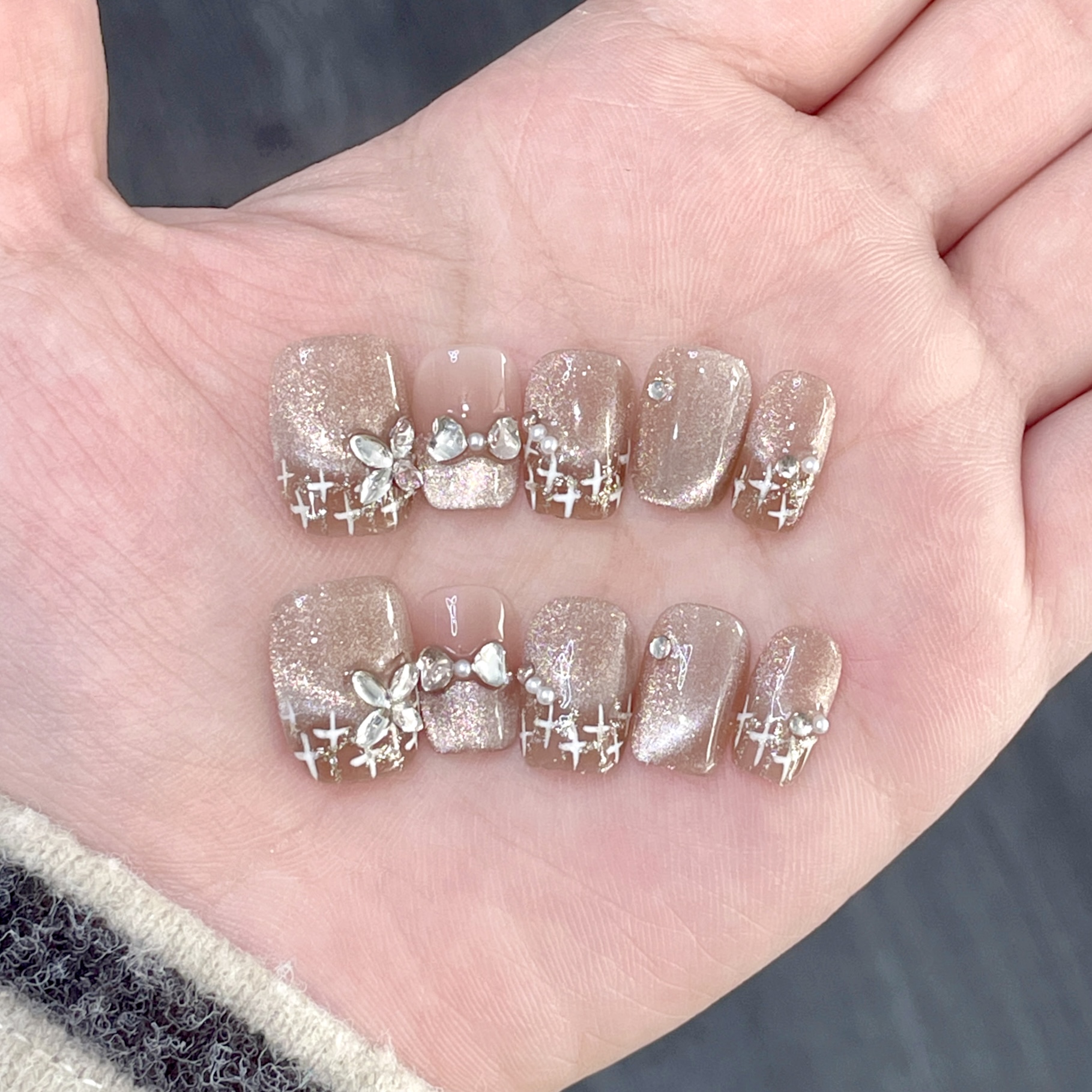 【格蕾小香】纯手工穿戴甲秋冬高级显白百搭气质小香风