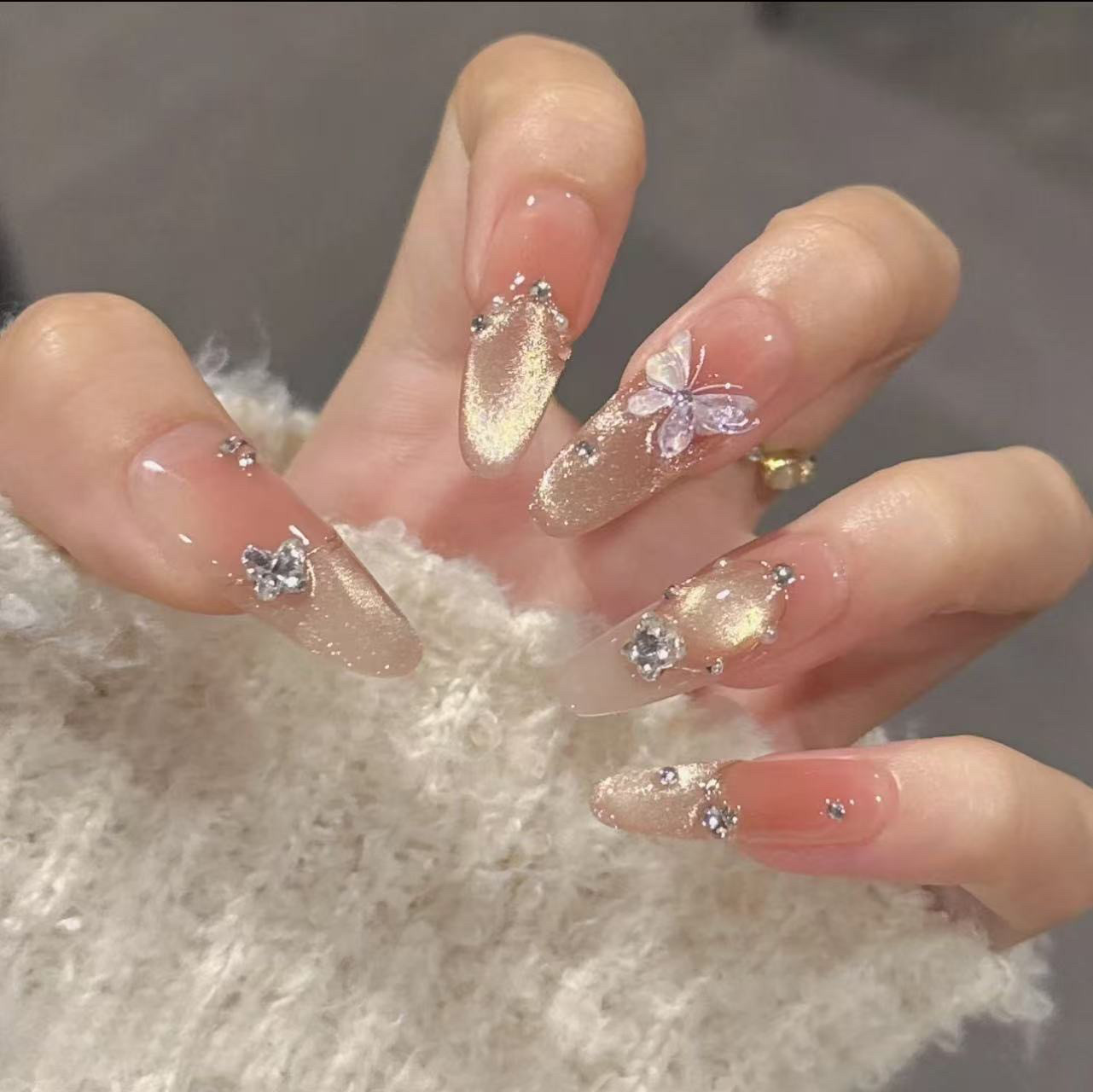 【浮光碟影】猫眼冰透金色蝴蝶小碎钻纯手工高级感穿戴甲,彩妆/香水/美妆工具,穿戴甲/甲片,淘宝优惠券,粉丝福利购,淘宝优惠卷