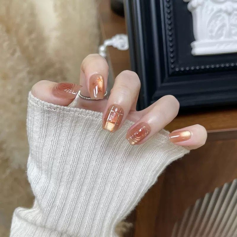 【鎏金年轮】细闪猫眼设计高端穿戴甲美甲贴片假指甲片,彩妆/香水/美妆工具,穿戴甲/甲片,淘宝优惠券,粉丝福利购,淘宝优惠卷