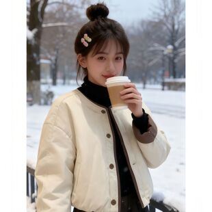 棉衣棉服外套女冬季新款小个子显高保暖撞色通勤休闲短款小棉袄女