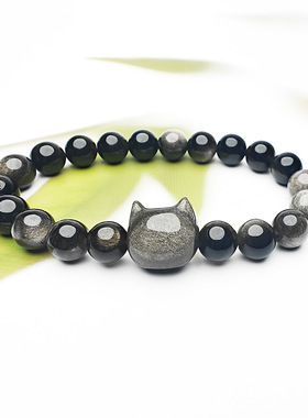银曜石手链女生金银猫头送男士女友礼物七夕情人节情侣手串夏