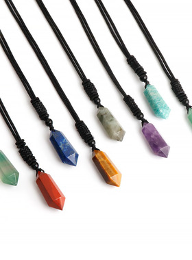 天然水晶半宝石紫水晶萤石双尖六角锥吊坠diy项链饰品挂坠跨境