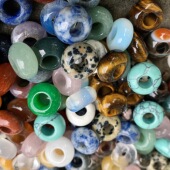 天然石大孔珠粉晶算盘珠8×14mm孔5mm大散珠隔珠 diy发簪手串吊坠