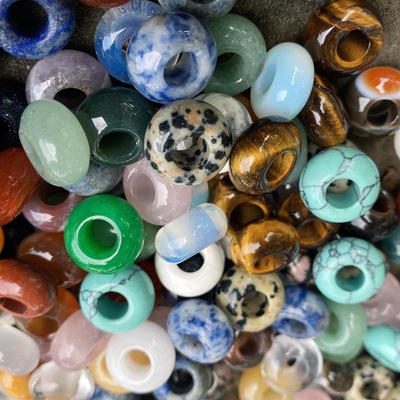 天然石大孔珠粉晶算盘珠8×14mm孔5mm大散珠隔珠 diy发簪手串吊坠