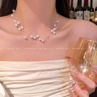 气质高级感多层珍珠项链轻奢新娘结婚锁骨链韩式婚纱造型礼服配饰