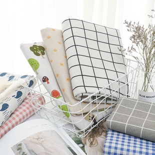 格子布环创桌布棉麻黑白粉色少女心书桌布料小格布幼儿园台布白色