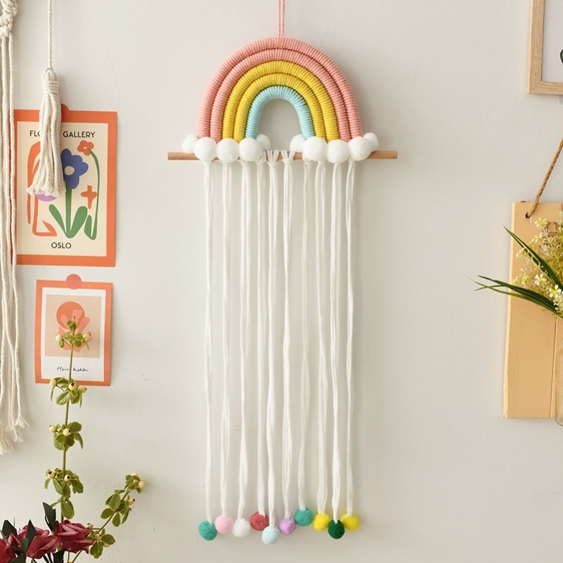 彩虹流苏毛球发饰发夹发卡整理收纳壁挂收纳带编织挂饰儿童壁饰,童装/婴儿装/亲子装,发饰,淘宝优惠券,粉丝福利购,淘宝优惠卷