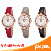 FOLLI FOLLIE芙丽手表轻奢真皮简约时尚 镶钻石英表防水女表
