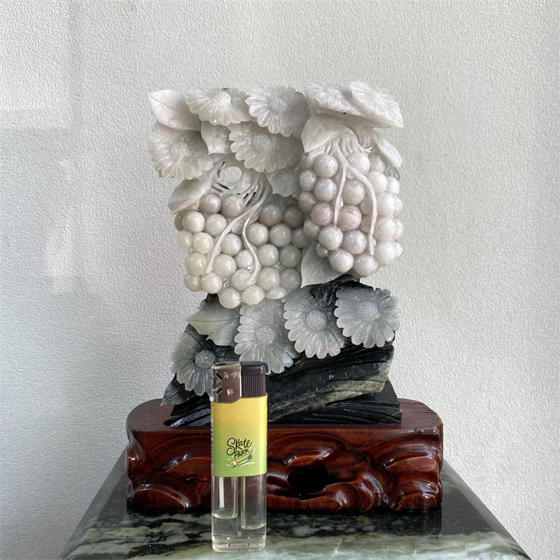 南阳独山玉黑白料硕果累累摆件手工雕刻工艺品家居装饰玉石收藏品