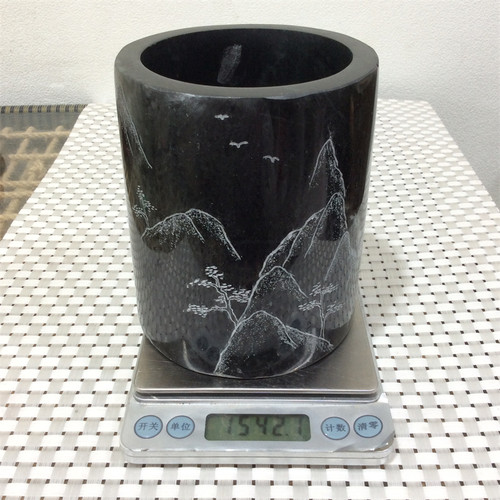 四大名玉南阳独山玉描金笔筒