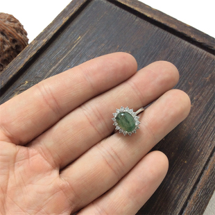 天然玉石南阳独山玉银镶复古玉戒指女民族风开口可调节天蓝料戒指