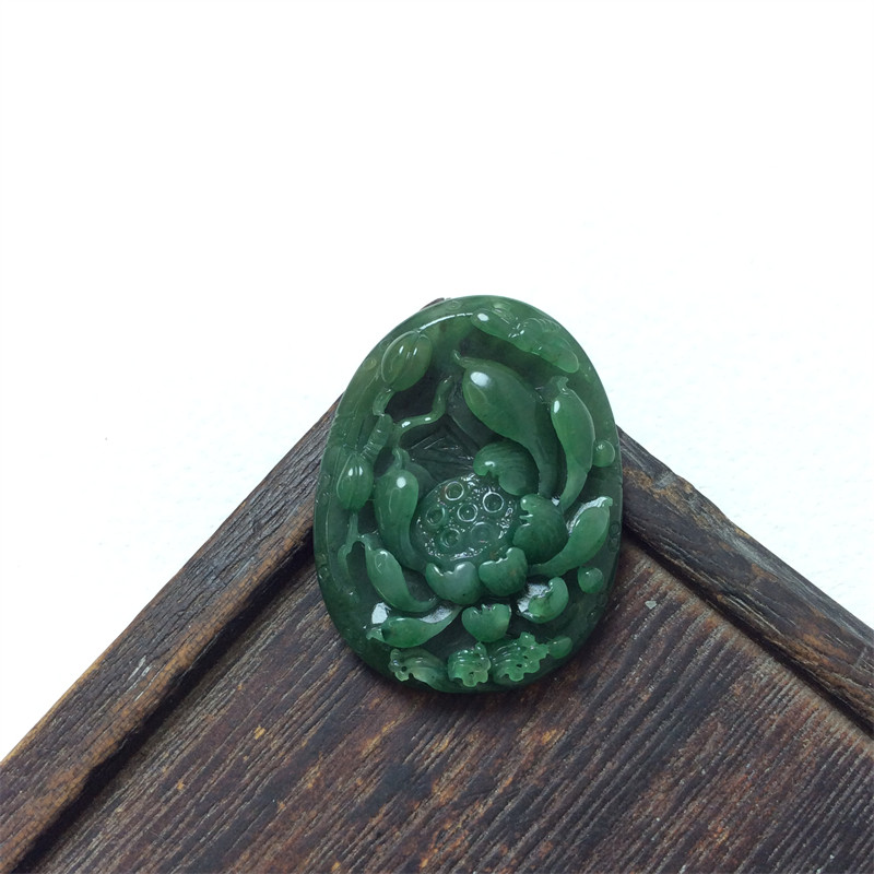 天然玉石南阳独山玉精品天蓝料荷花吊坠女款莲花玉挂件玉佩毛衣链