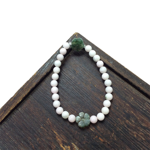 南阳独山玉芙蓉红料四叶草手链天然玉石独玉圆珠手串女款手链手饰