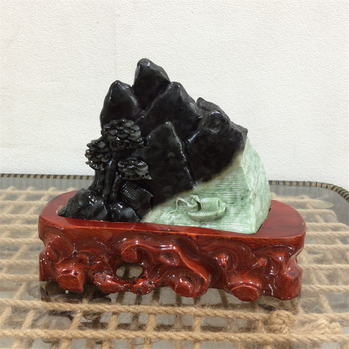 四大名玉南阳独山玉俏色山水摆件