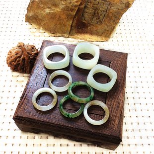 南阳独山玉男士玉坂指独玉天蓝料女士指环玉戒指天然玉石细条戒指