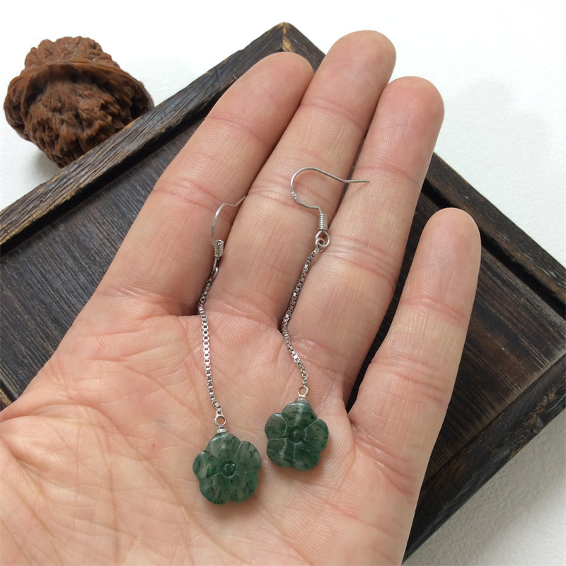 天然南阳独山玉天蓝料花朵耳环