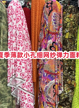 2025夏季印花小孔四面弹力氨纶细网纱布料连衣裙舞蹈服透服装面料