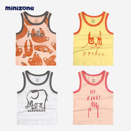 minizone儿童背心内穿棉无袖T恤工字上衣3-8岁小背心夏季清凉潮