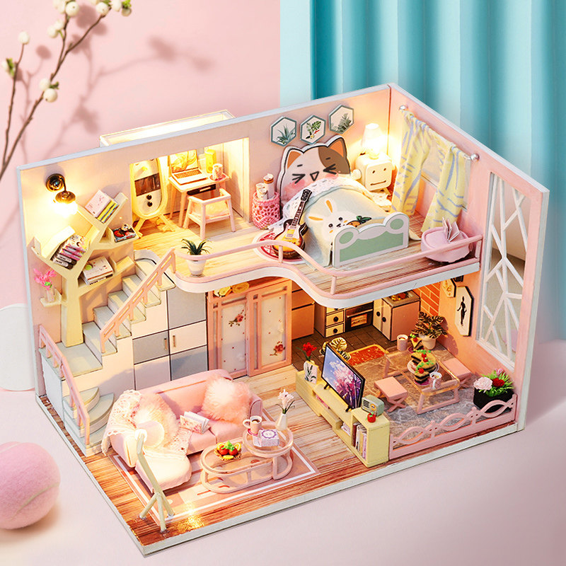 diy小屋手工制作迷你公主小房子模型花开物语拼装别墅玩具小房子