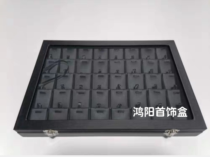 黑色吊坠玻璃箱展示珠宝托盘拉丝皮首饰盒架手链托盘项链盘直播盘