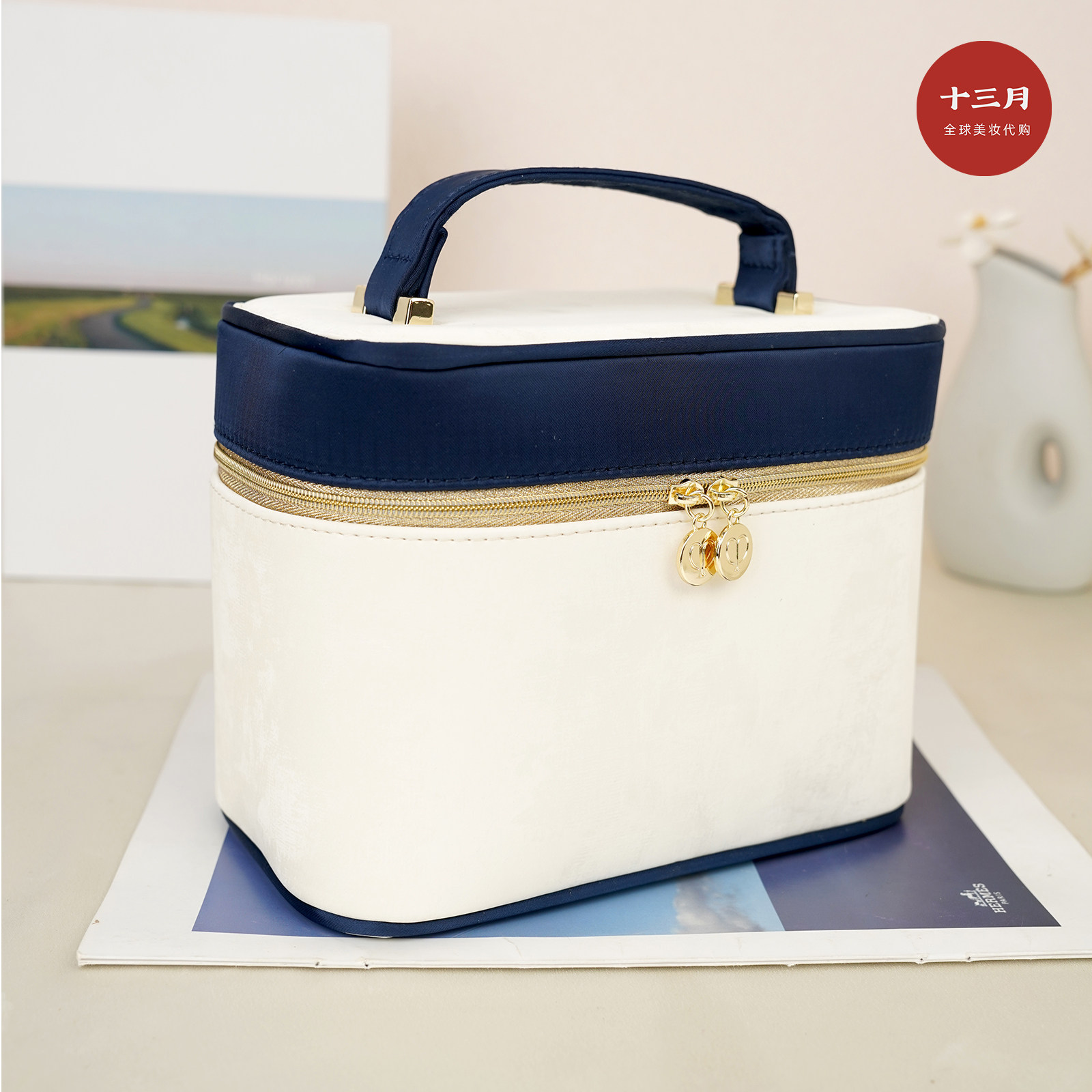 CPB蓝白拼色化妆箱 专柜赠品手提包 高颜值大容量便携收纳