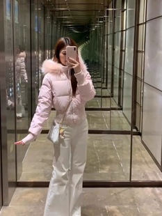 现货粉色【海鸥菲奥娜】可拆卸毛领羽绒服连帽棉服秋冬短款外套女