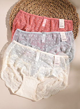 梧桐闺蜜内裤女中低腰平角裤性感蕾丝吸湿透气纯棉底裆GM23503