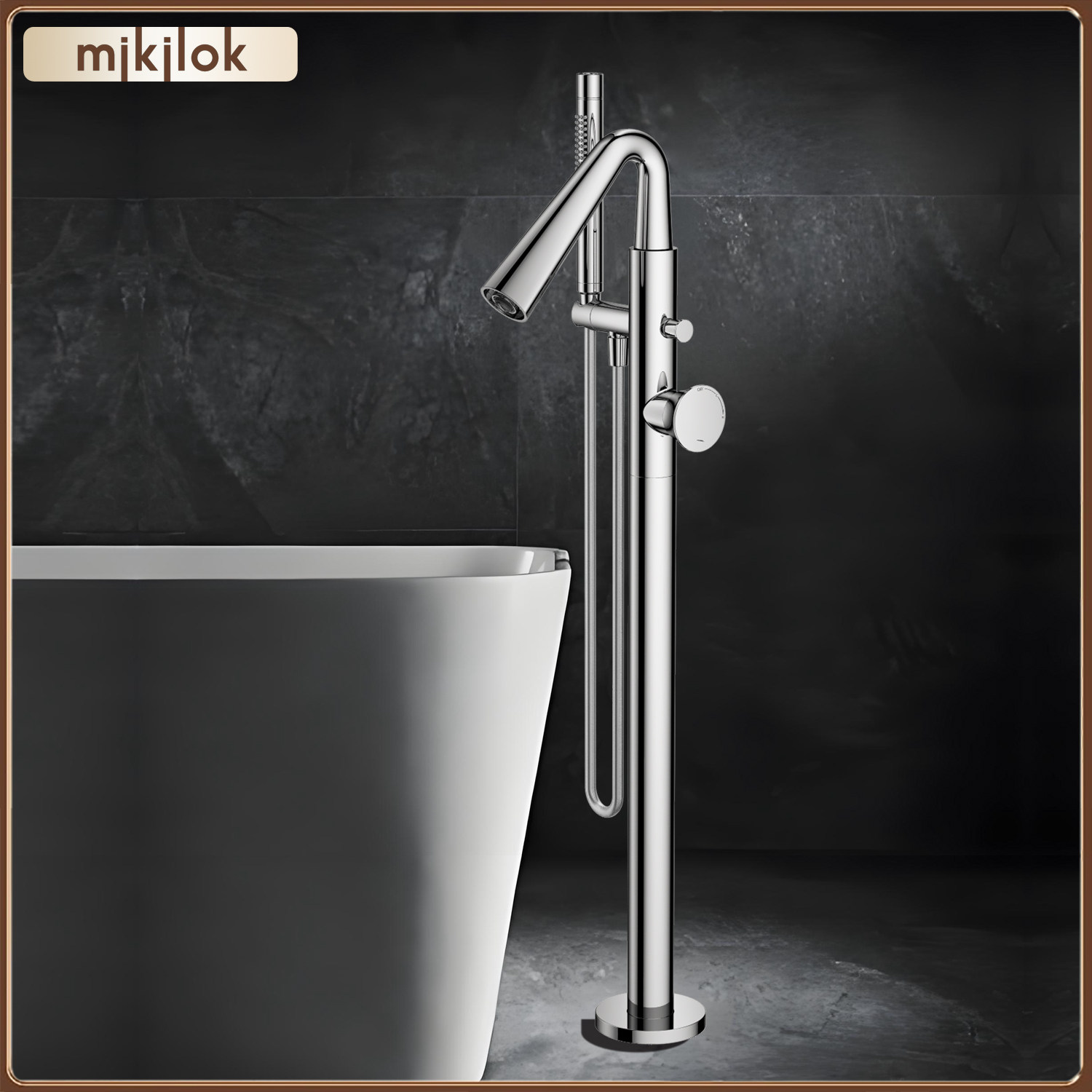 意式极简浴缸落地水龙头全铜