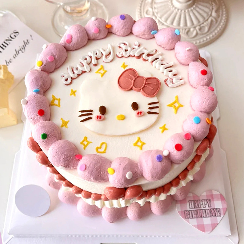 软胶kt小猫生日蛋糕装饰摆件卡通happybirthday英文快乐烘焙装扮