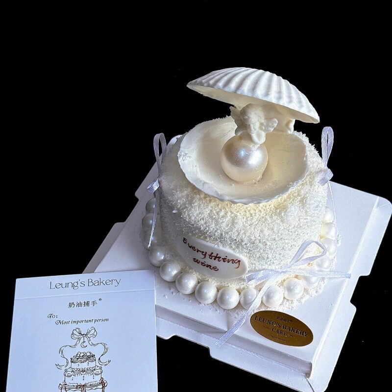 网红简约风贝壳蛋糕装饰摆件小天使摆件白色糖珠女神仙女生日装扮