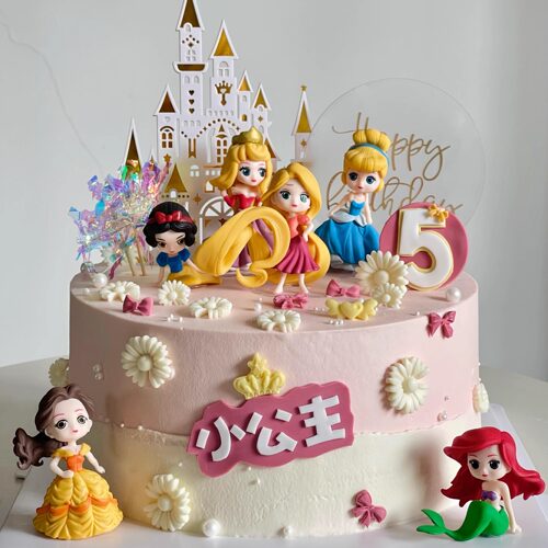 小公主蛋糕装饰摆件迪士尼白雪贝儿美人鱼公主女孩生日甜品台装扮