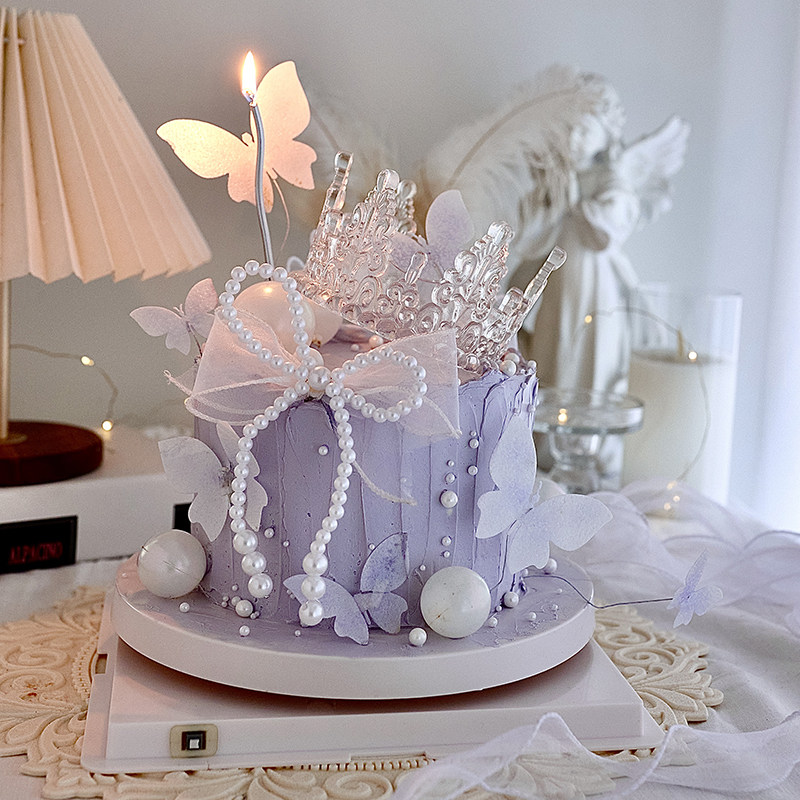 包邮网红烘焙生日蛋糕装饰摆件透明皇冠女王公主王冠蝴蝶结插件