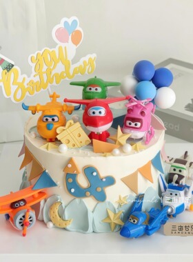 超级飞侠蛋糕装饰摆件卡通玩具飞机小爱乐迪小飞侠生日烘焙插件