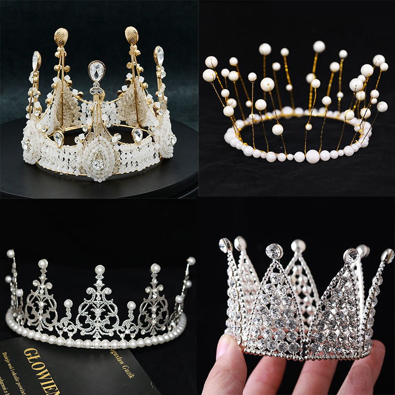网红生日蛋糕装饰皇冠摆件儿童成人女王插件珍珠皇冠头饰蛋糕配件
