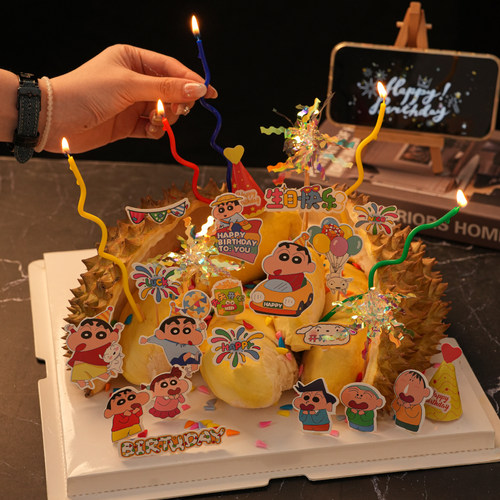 小红书同款生日蛋糕装饰榴莲diy材料包海绵宝宝小新小熊维尼摆件