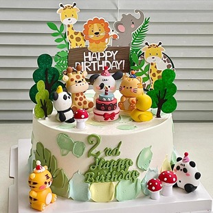 网红森系动物园蛋糕装 饰可爱老虎狮子长颈鹿卡通小动物生日插件